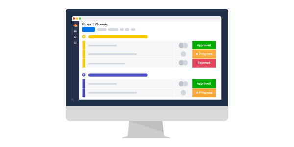 Computer screen with monday.com and approval process
